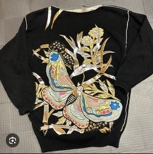 Vintage Bonnie Boeree Black Sweater with Colorful Butterfly Design